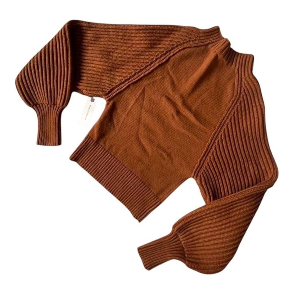 Anthropologie Maeve brown knit sweater asymmetrical off shoulder cozy minimalist